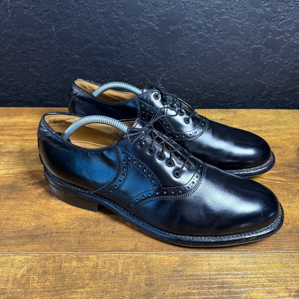 Johnston & Murphy Aristocrat Black Leather Saddle Dress Shoes Mens 10 D/B